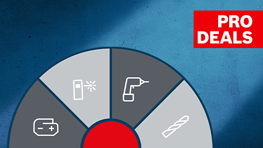 도구 기호가 있는 회색 바퀴와 빨간색 Pro Deals 영역.