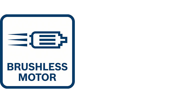 흰색 배경에 파란색 브러시리스 모터 로고.