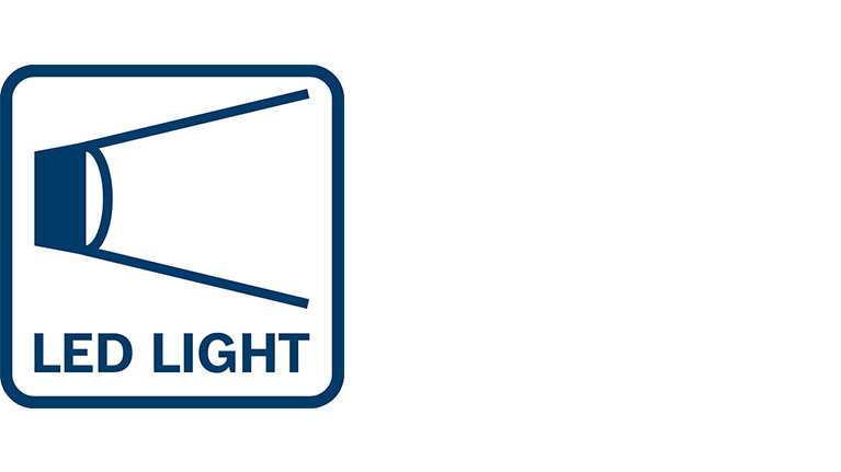 직사각형 프레임 안의 LED 조명을 위한 파란색 기호.