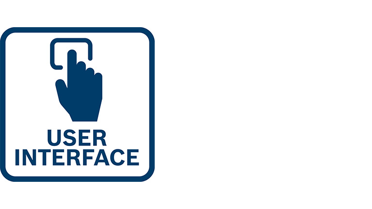 손 기호가 "사용자 인터페이스"가 적힌 직사각형 프레임을 가리킵니다.