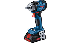 파란색 Bosch Professional 무선 드라이버가 흰색 표면 위에 있습니다.