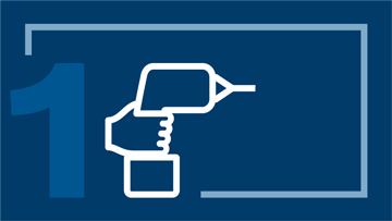 파란색 배경에 손잡이가 있는 파란색 Bosch Professional 무선 드라이버.