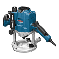 파란색 Bosch Professional 라우터가 흰색 배경 위에 있습니다.