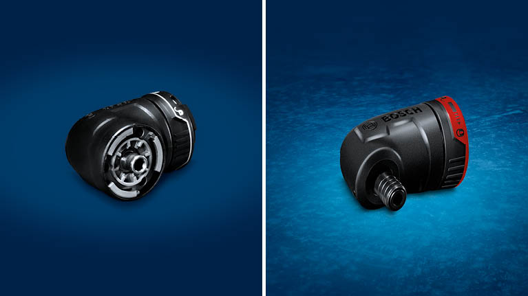 파란 배경에 있는 두 개의 Bosch Professional 도구 부착물.