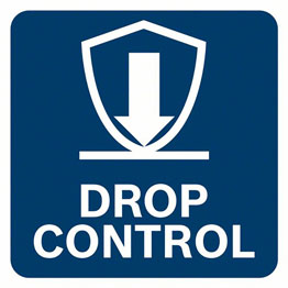 Drop Control(드롭 컨트롤) 흰색 화살표와 "DROP CONTROL"이라는 글자가 있는 파란색 표지판.